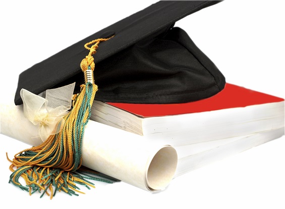 graduate cap, certificate and book